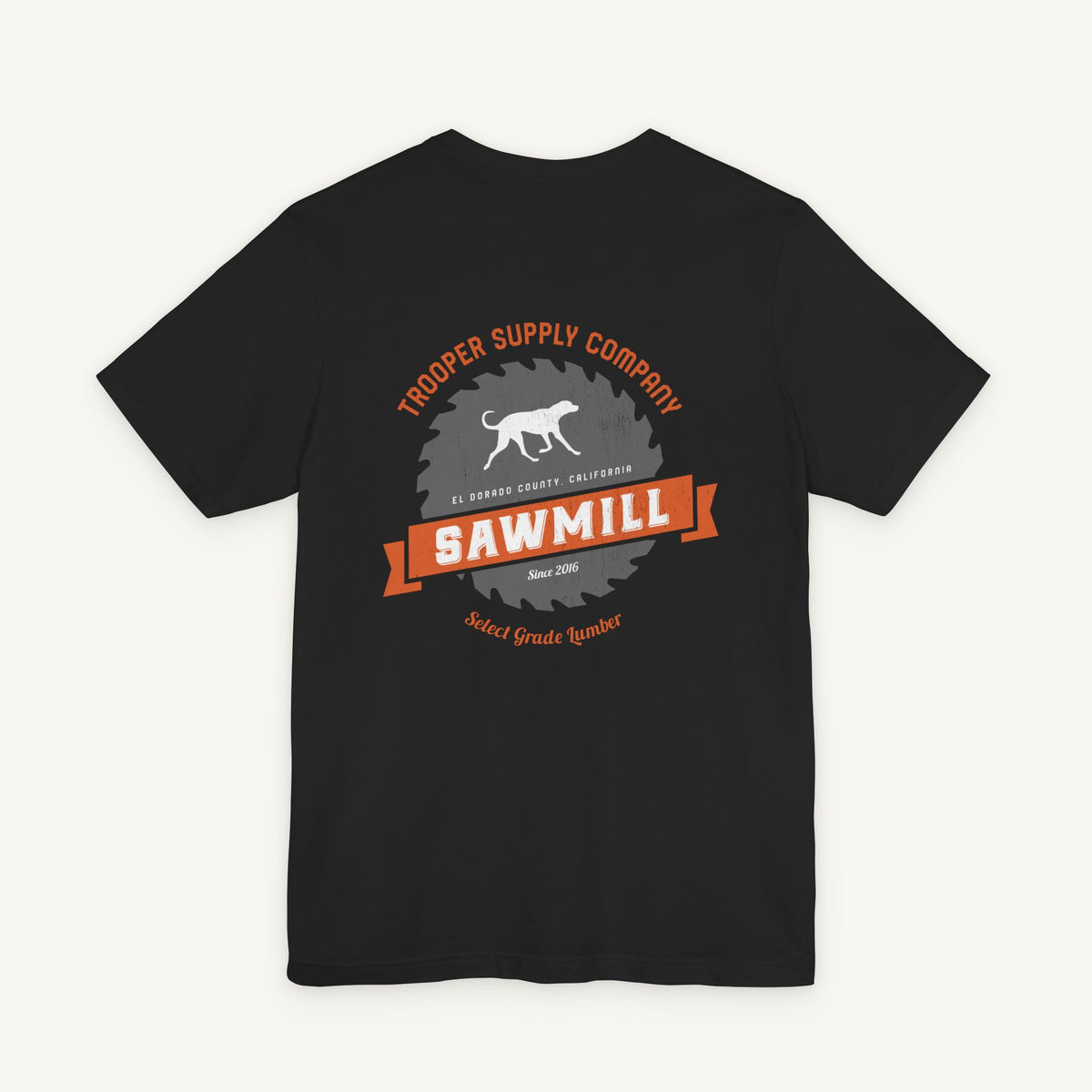 Saw Mill - Short Sleeve Vintage-Style Canine Lumberjack Graphic Tee - Back Print With Front Brand Emblem