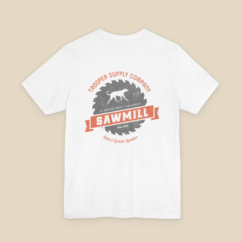 Saw Mill - Short Sleeve Vintage-Style Canine Lumberjack Graphic Tee - Back Print With Front Brand Emblem