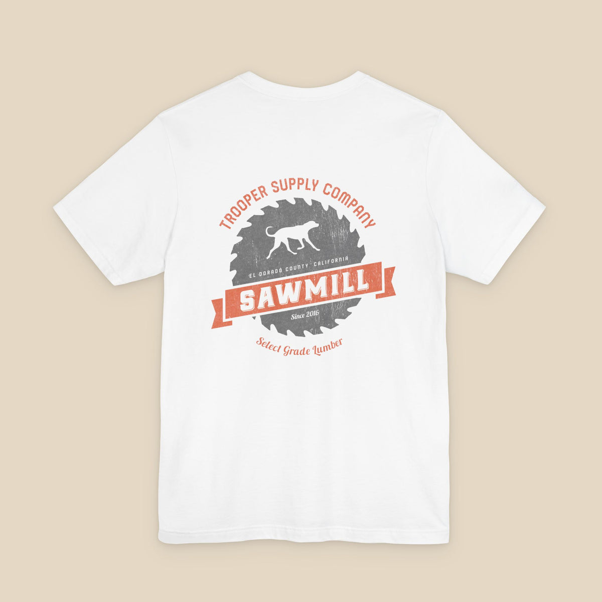 Saw Mill - Short Sleeve Vintage-Style Canine Lumberjack Graphic Tee - Back Print With Front Brand Emblem