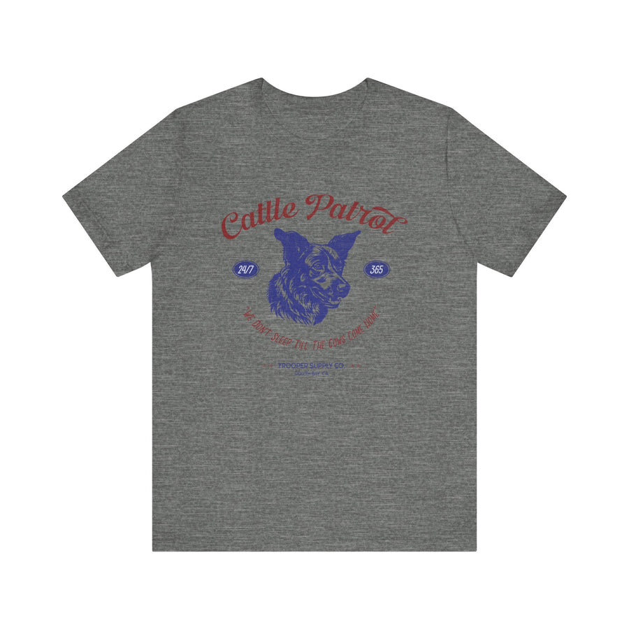 Cattle Patrol - Front Print - Unisex Jersey Short Sleeve Vintage-Style Herding Dog Graphic Tee