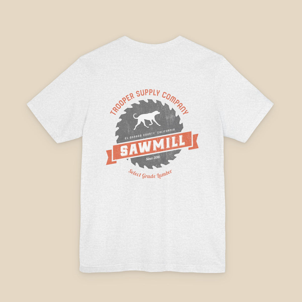 Saw Mill - Short Sleeve Vintage-Style Canine Lumberjack Graphic Tee - Back Print With Front Brand Emblem