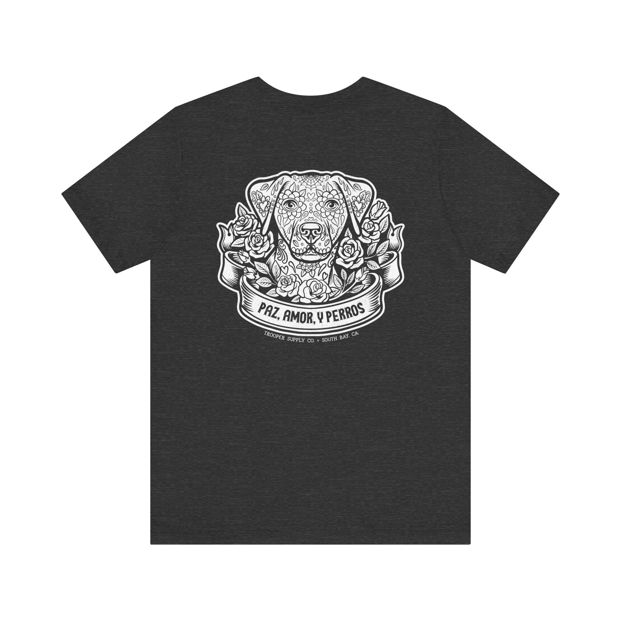 Paz, Amor, Y Perros (Peace, Love & Dogs) - Unisex Jersey Short Sleeve Dog Graphic Tee