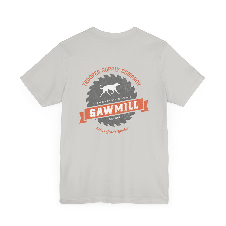 Saw Mill - Short Sleeve Vintage-Style Canine Lumberjack Graphic Tee - Back Print With Front Brand Emblem