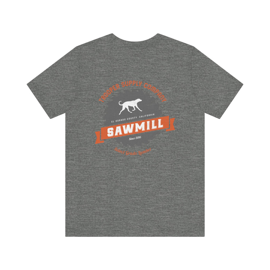 Saw Mill - Short Sleeve Vintage-Style Canine Lumberjack Graphic Tee - Back Print With Front Brand Emblem