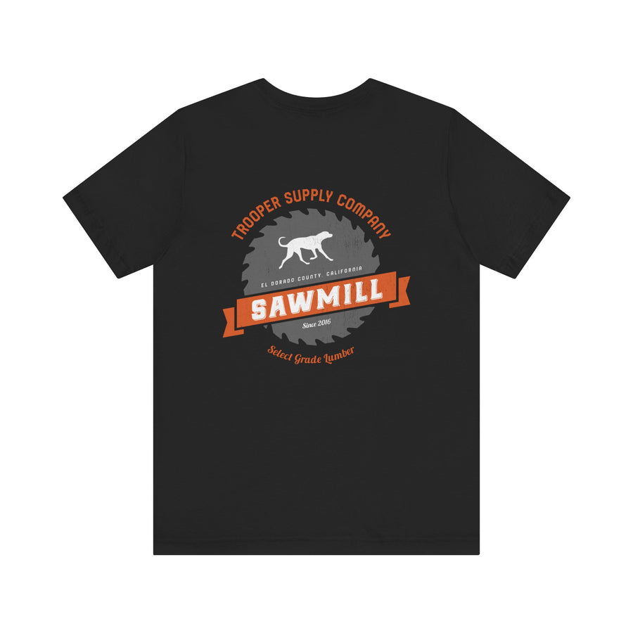 Saw Mill - Short Sleeve Vintage-Style Canine Lumberjack Graphic Tee - Back Print With Front Brand Emblem