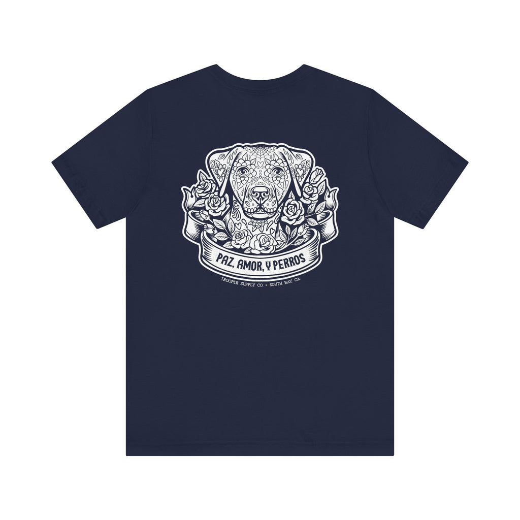 Paz, Amor, Y Perros (Peace, Love & Dogs) - Unisex Jersey Short Sleeve Dog Graphic Tee