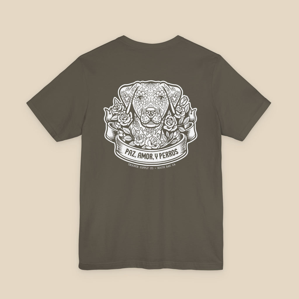 Paz, Amor, Y Perros (Peace, Love & Dogs) - Unisex Jersey Short Sleeve Dog Graphic Tee