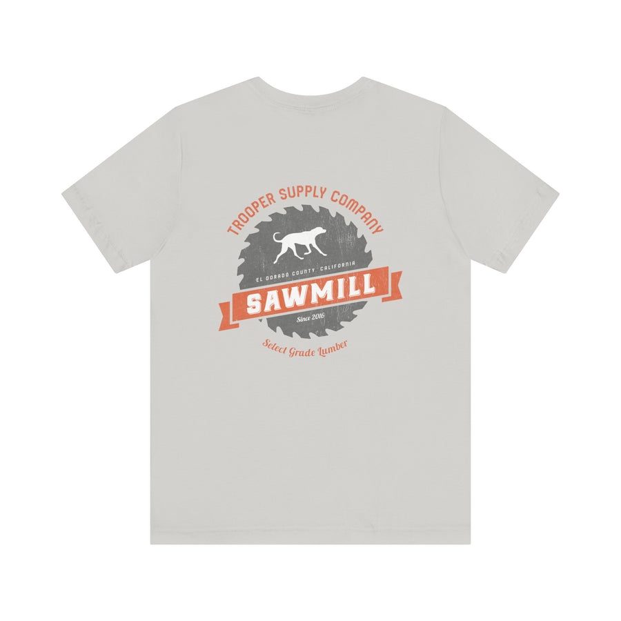 Saw Mill - Short Sleeve Vintage-Style Canine Lumberjack Graphic Tee - Back Print With Front Brand Emblem