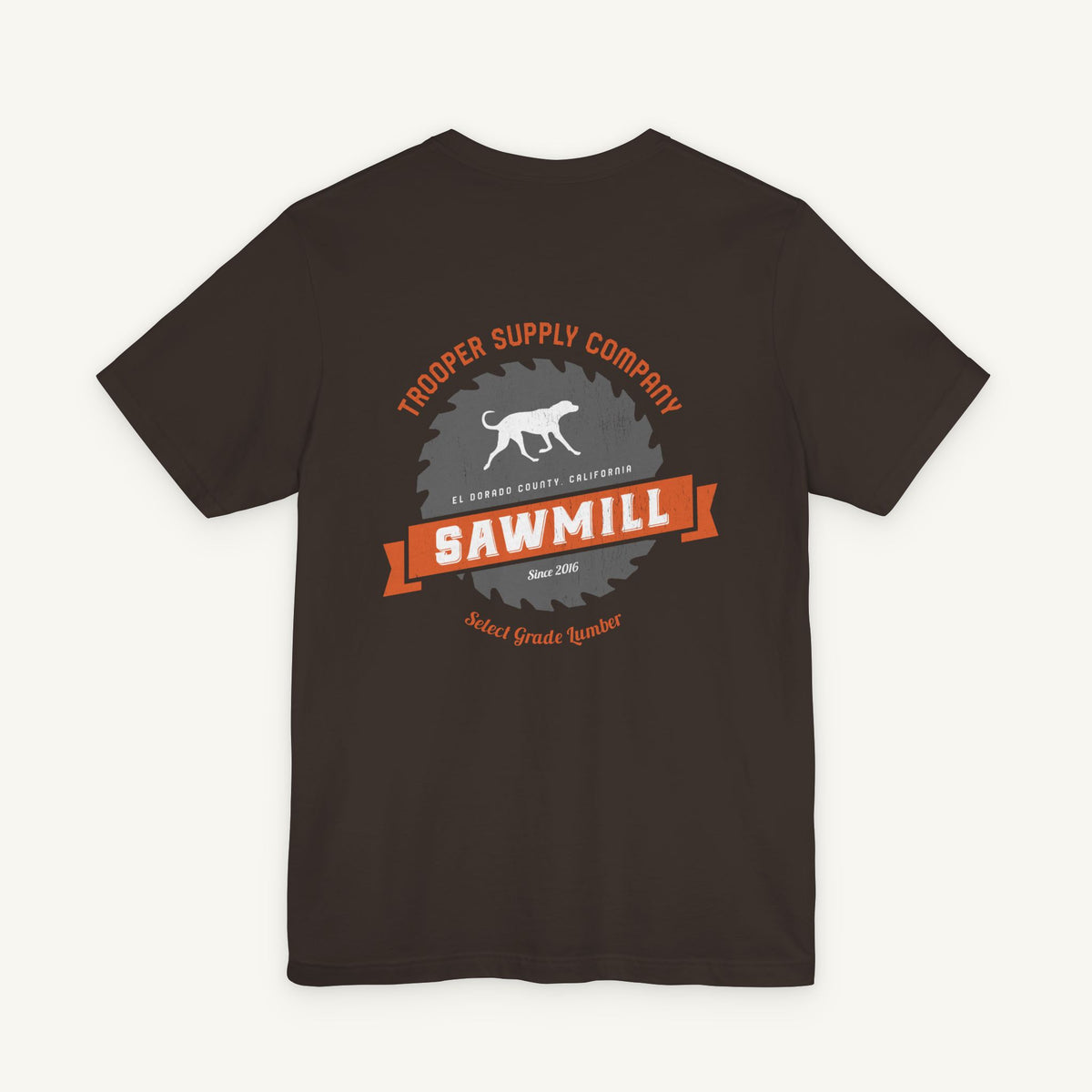 Saw Mill - Short Sleeve Vintage-Style Canine Lumberjack Graphic Tee - Back Print With Front Brand Emblem
