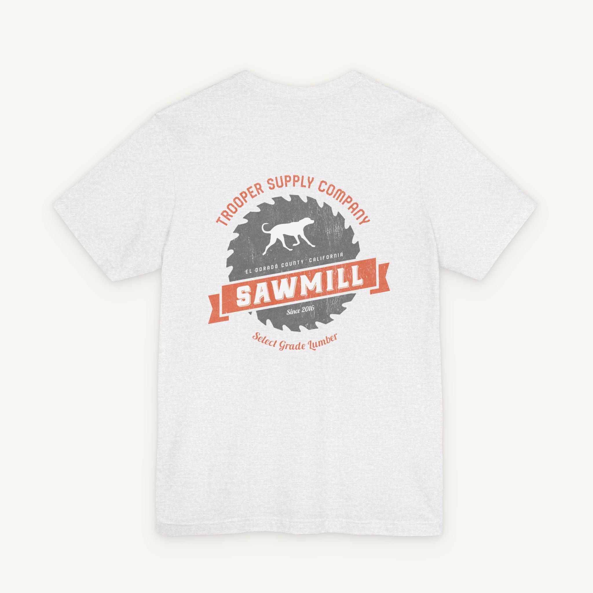Saw Mill - Short Sleeve Vintage-Style Canine Lumberjack Graphic Tee - Back Print With Front Brand Emblem