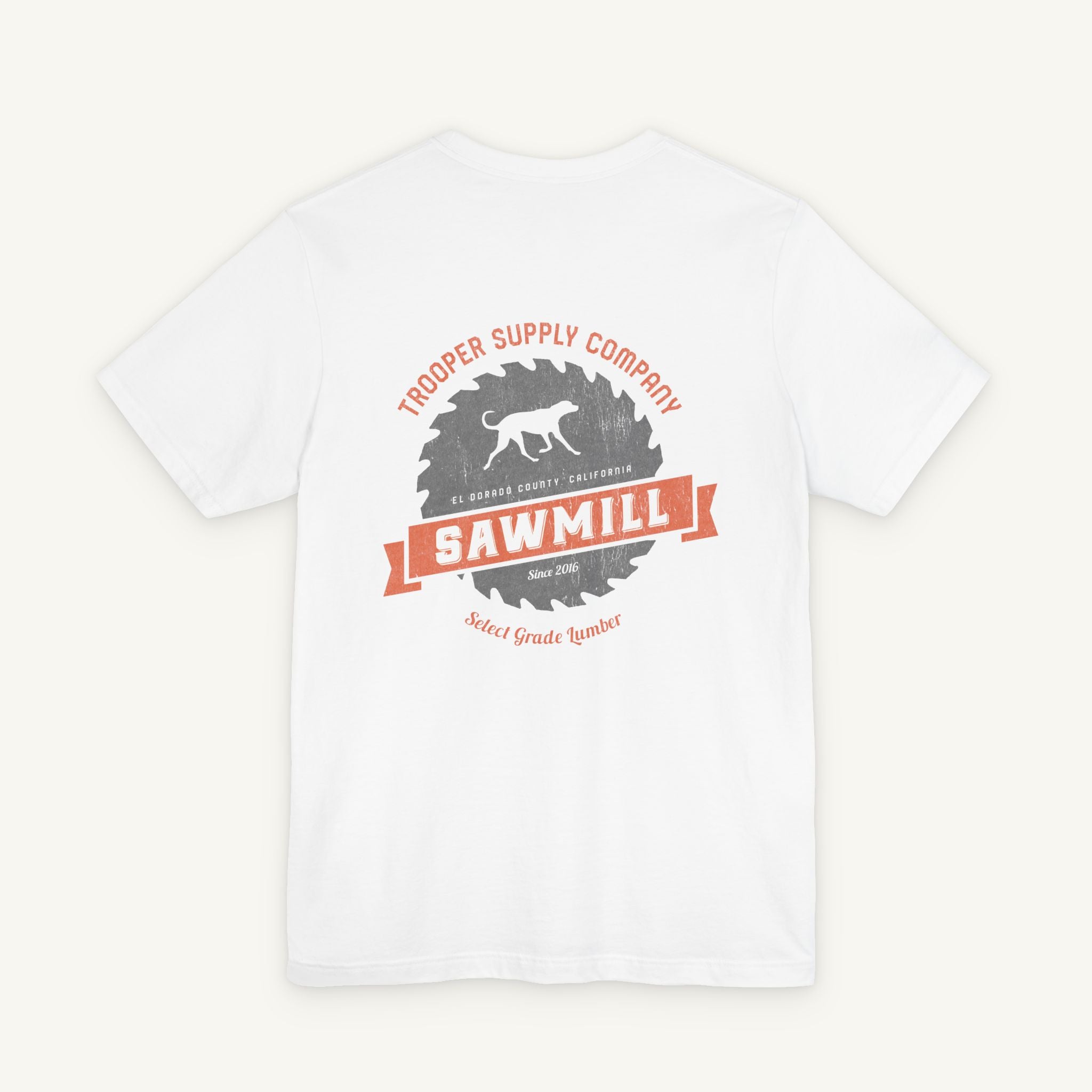 Saw Mill - Short Sleeve Vintage-Style Canine Lumberjack Graphic Tee - Back Print With Front Brand Emblem